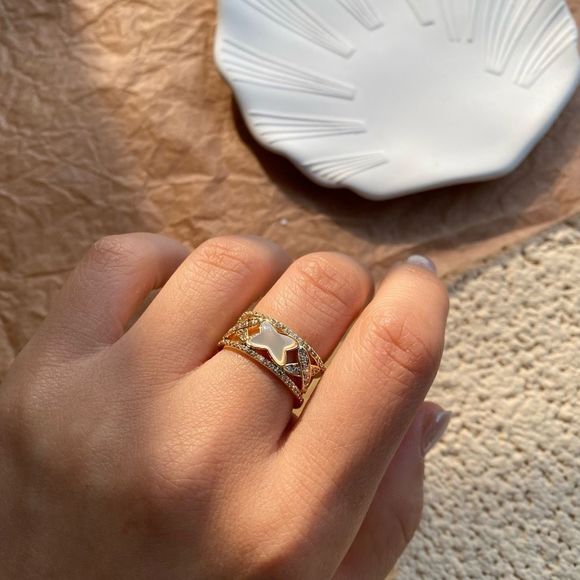 Cloulou Jewelry - Gold Cross Mother of Pearl Statement Ring